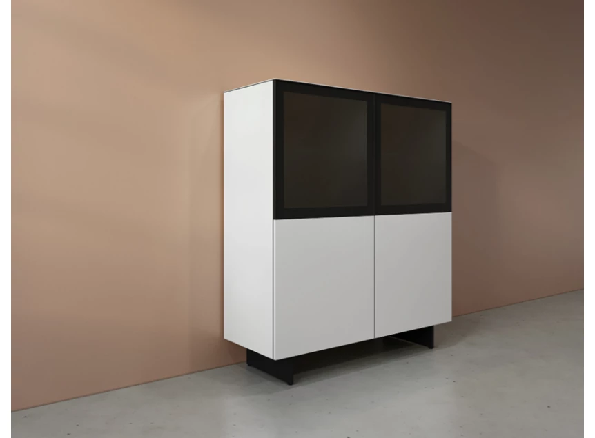 Zijkant Vitrinekast Cobra Select opstelling 380-GL2 matte lak wit Coesel