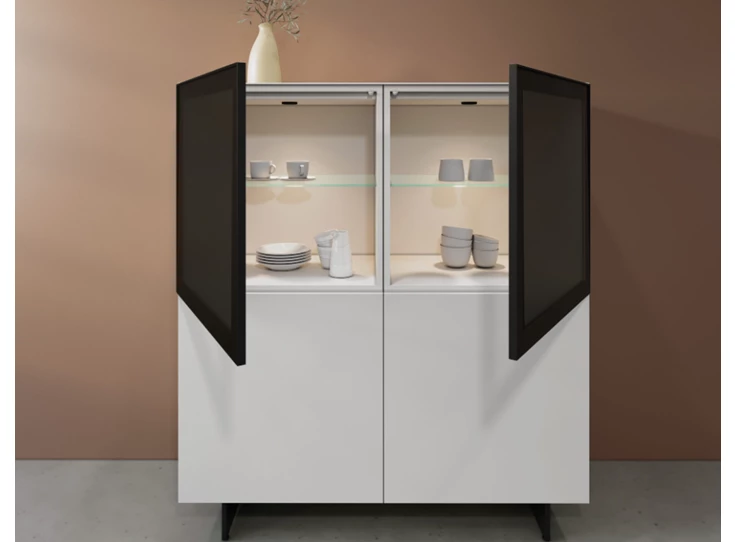 Binnenkant Vitrinekast Cobra Select opstelling 380-GL2 matte lak wit Coesel