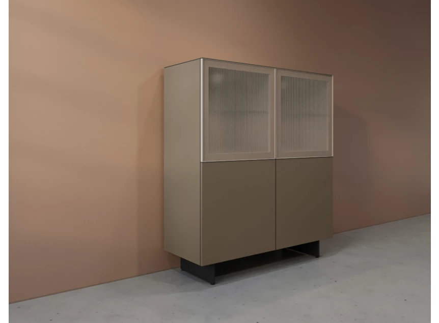Zijkant Vitrinekast Cobra Select opstelling 380-GL2 matte lak taupe Coesel