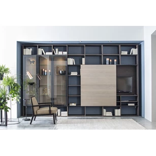 Wandkast Fokus opstelling 22 schuifdeur matte lak met hout Sudbrock