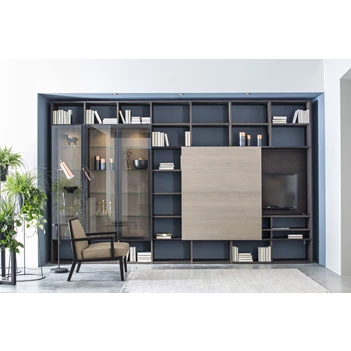 Wandkast Fokus opstelling 22 schuifdeur matte lak met hout Sudbrock