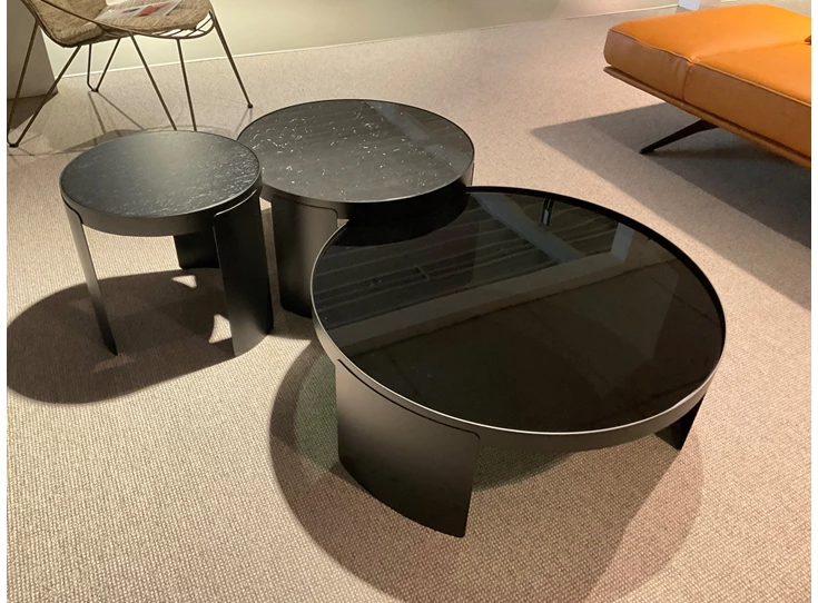 Salontafelset Selena fumé zwart glas marmer marquina black veneer oak WR-inspired