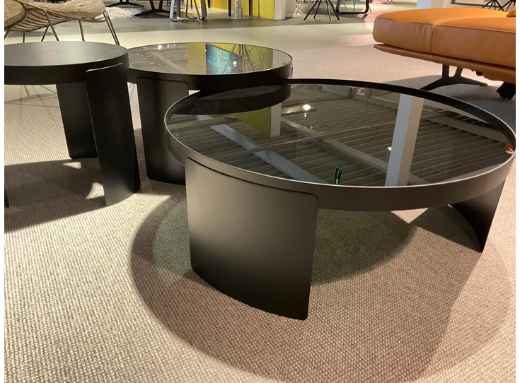 Onderstel Salontafelset Selena fumé zwart glas marmer marquina black veneer oak WR-inspired