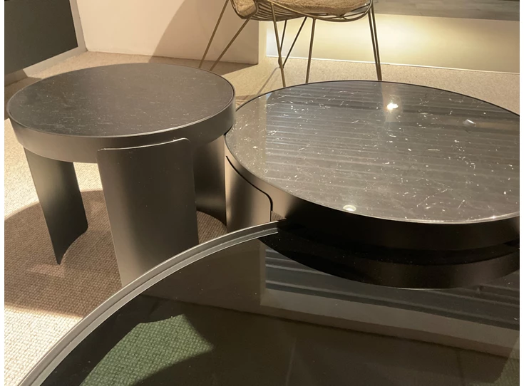 Zijde Salontafelset Selena fumé zwart glas marmer marquina black veneer oak WR-inspired