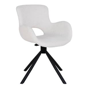 Draaistoel Amorim schuin Bouclé off white en zwarte swivel poot