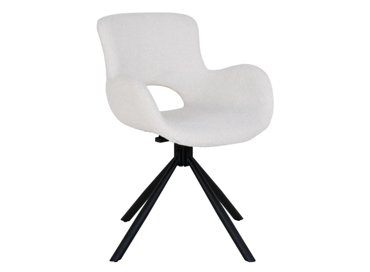 Draaistoel Amorim schuin Bouclé off white en zwarte swivel poot