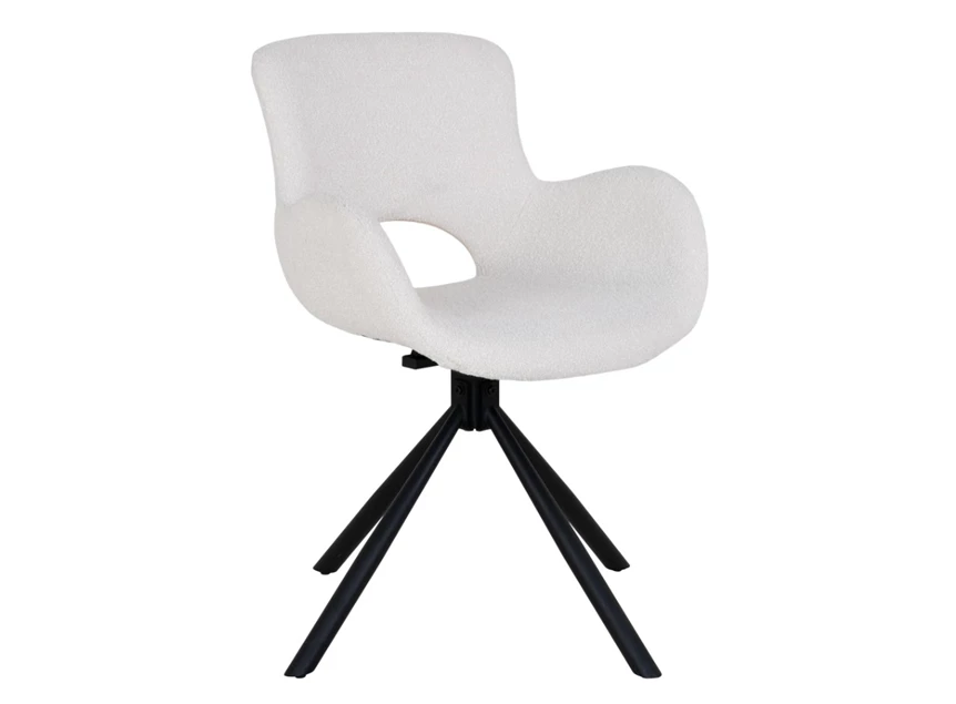 Draaistoel Amorim schuin Bouclé off white en zwarte swivel poot