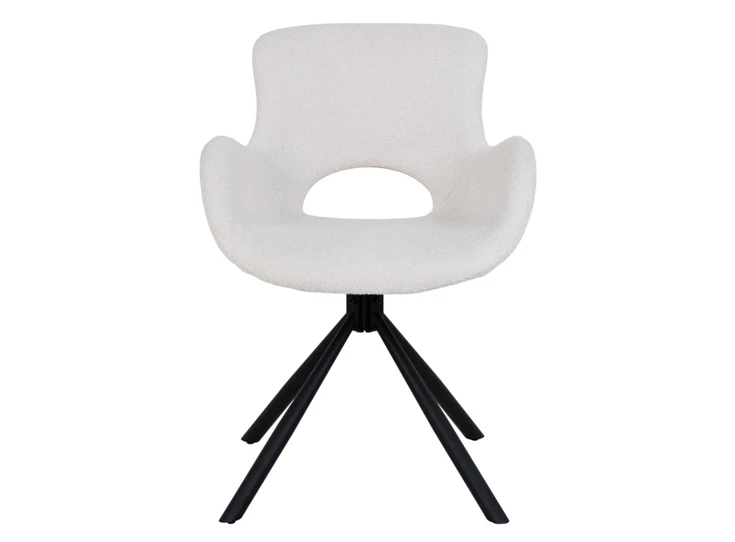 Draaistoel Amorim schuin Bouclé off white en zwarte swivel poot voorkant