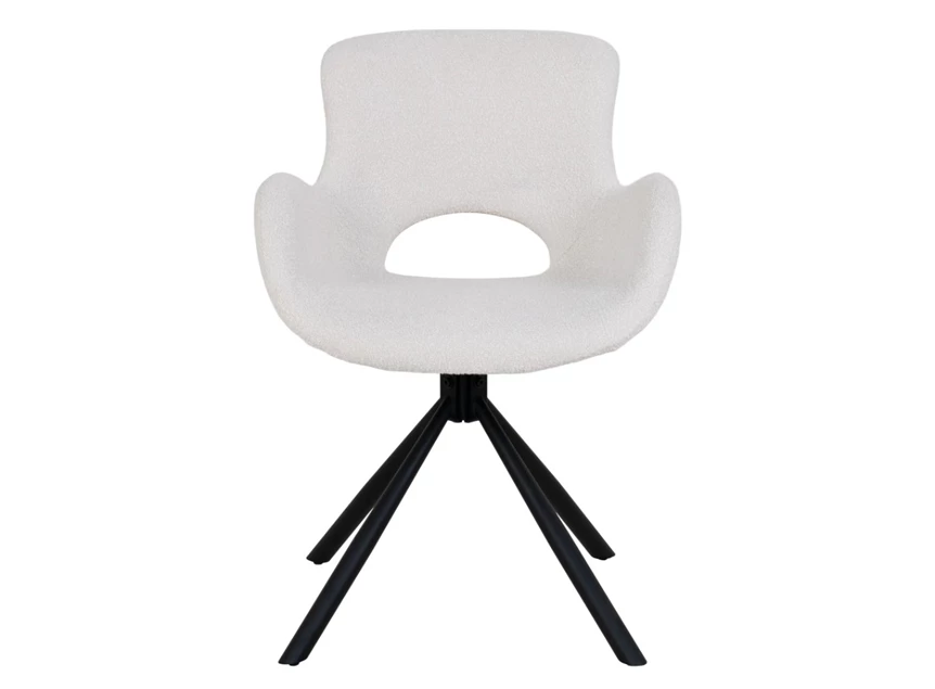Draaistoel Amorim schuin Bouclé off white en zwarte swivel poot voorkant
