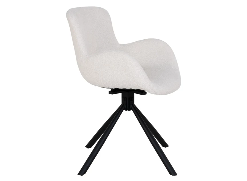 Draaistoel Amorim schuin Bouclé off white en zwarte swivel poot zijkant