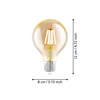 VINTAGE LED E27 GLOBE 80 330LM 2200K- afmetingen