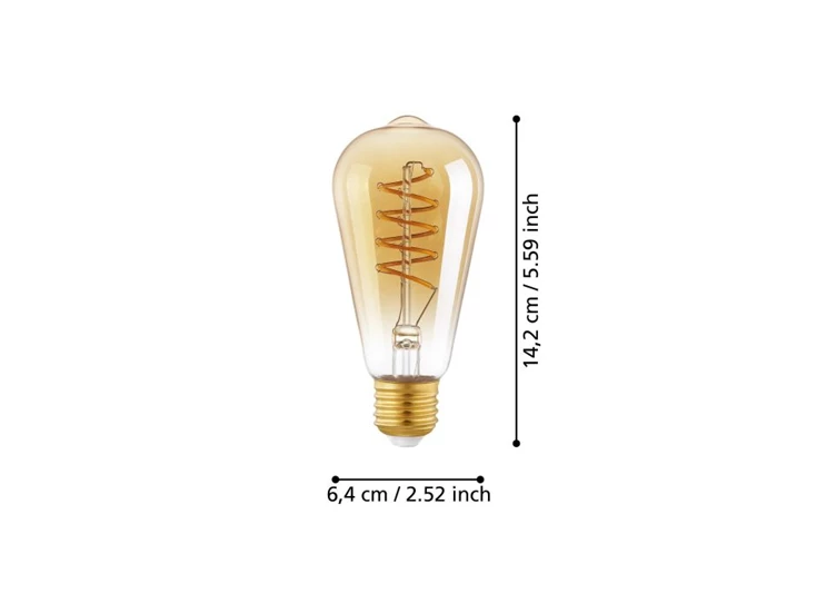 E27 LED SPIRAAL ST64 4W/260LM/2200K- afmetingen