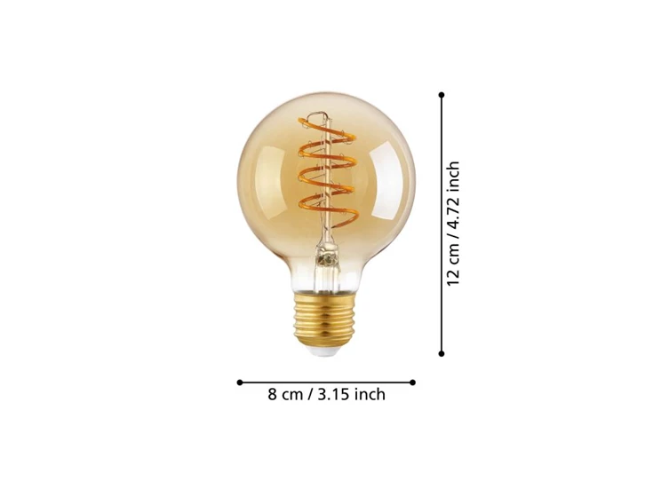 E27 LED SPIRAAL G80 4W/260LM/2200K- afmetingen