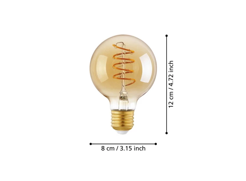 E27 LED SPIRAAL G80 4W/260LM/2200K- afmetingen