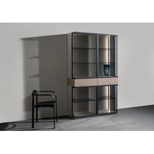 Vitrinekast Cubo opstelling 214 combi matte lak en eik Sudbrock