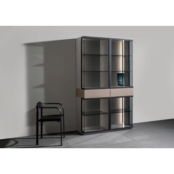 Vitrinekast Cubo opstelling 214 combi matte lak en eik Sudbrock