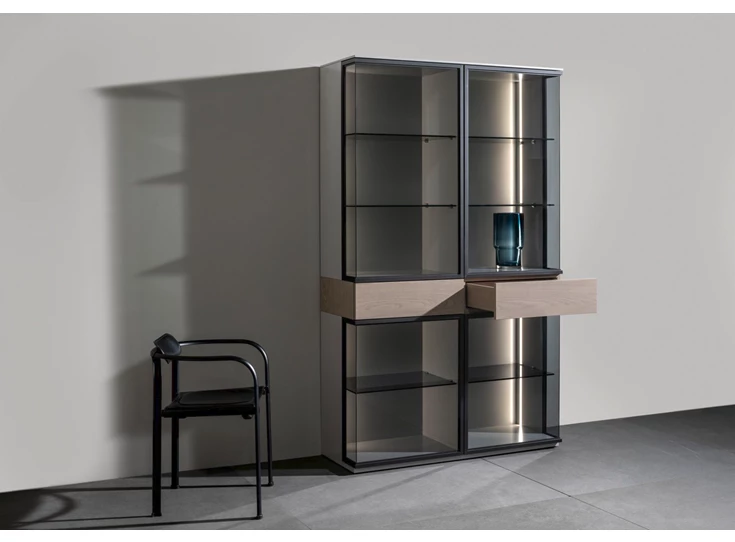 Lade Vitrinekast Cubo opstelling 214 combi matte lak en eik Sudbrock