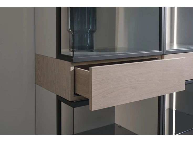 Lade open Vitrinekast Cubo opstelling 214 combi matte lak en eik Sudbrock