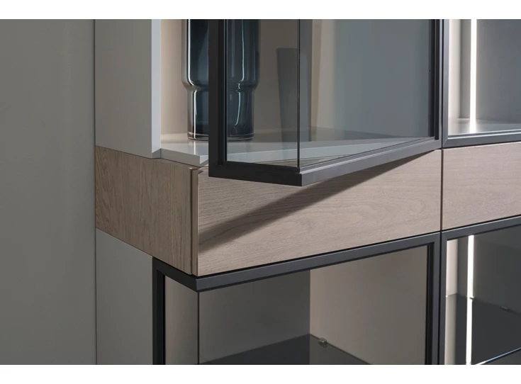 Deur open Vitrinekast Cubo opstelling 214 combi matte lak en eik Sudbrock