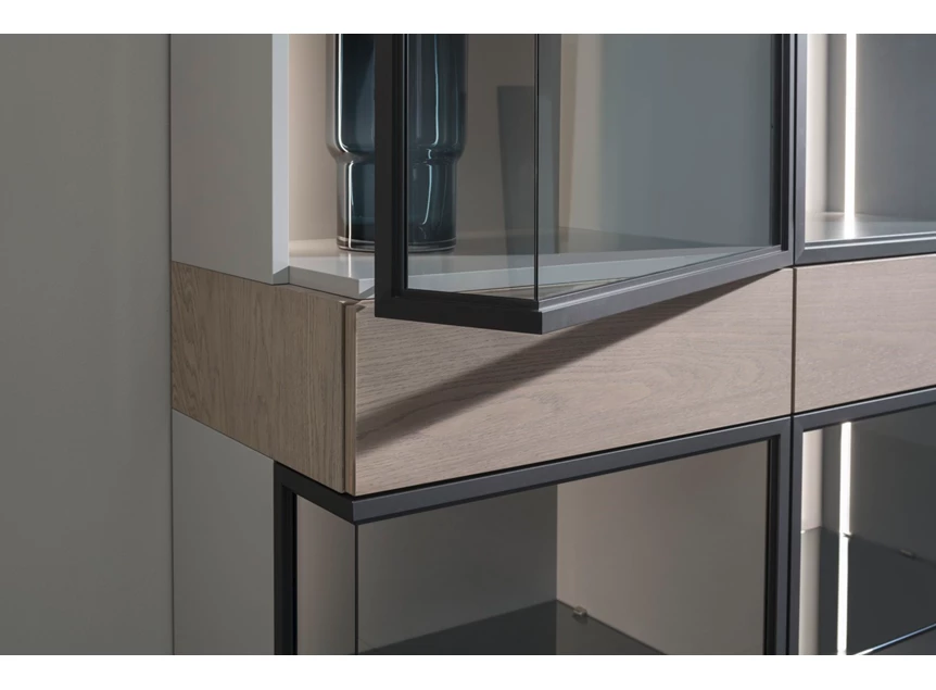 Deur open Vitrinekast Cubo opstelling 214 combi matte lak en eik Sudbrock