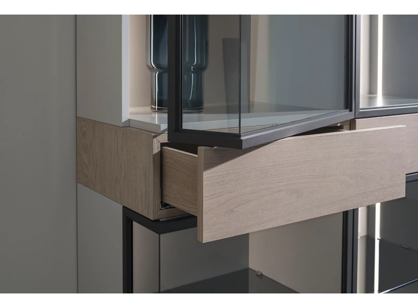 Open Vitrinekast Cubo opstelling 214 combi matte lak en eik Sudbrock