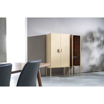 Barkast met vitrine Cubo opstelling 209 combi matte lak en hout Sudbrock