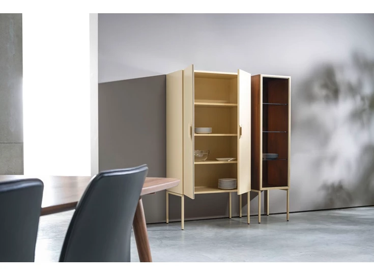 Open Barkast met vitrine Cubo opstelling 209 combi matte lak en hout Sudbrock