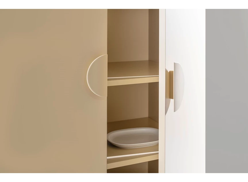 Deur open Barkast met vitrine Cubo opstelling 209 combi matte lak en hout Sudbrock