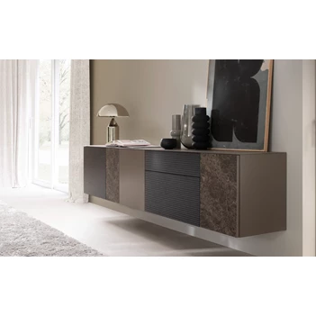 Dressoir Cubo hangend opstelling 216 combi matte lak hout glas en keramiek Sudbrock