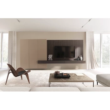 Tv-kast Cubo hangend opstelling 215 matte lak zandkleur met hout Sudbrock