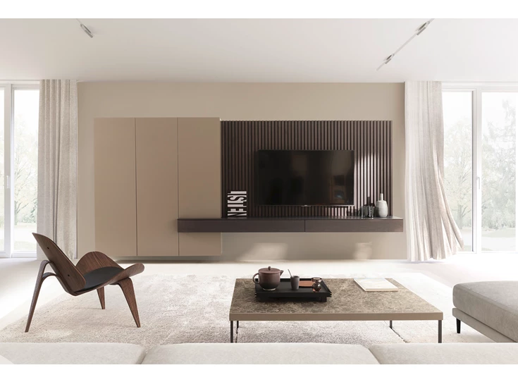 Tv-kast Cubo hangend opstelling 215 matte lak zandkleur met hout Sudbrock