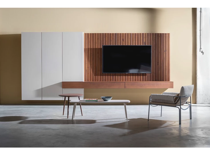 Tv-kast Cubo hangend opstelling 215 matte lak wit grijs met kerselaar Sudbrock