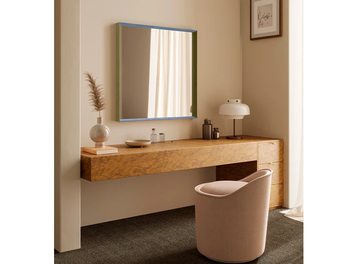 Combi blauw groen Spiegel Velvet Blue Rect 2924.381 rechthoekig fluweel Deknudt Mirrors