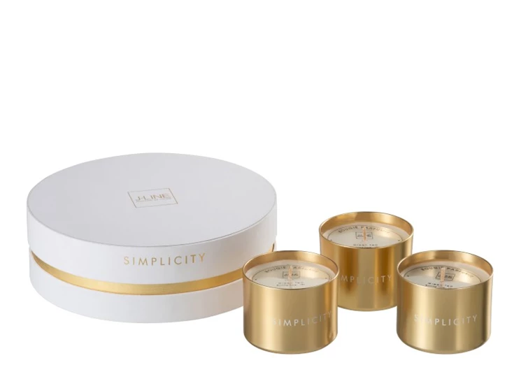 94146 Jolipa J-Line Geurkaarsen Simplicity Set/3 Goud/Wit 18H