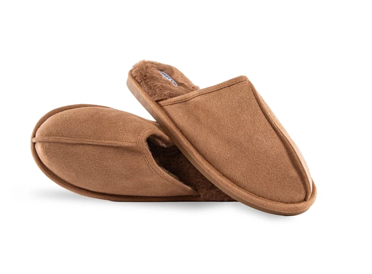 Snuggs suede pantoffels- men- 44/45- cognac