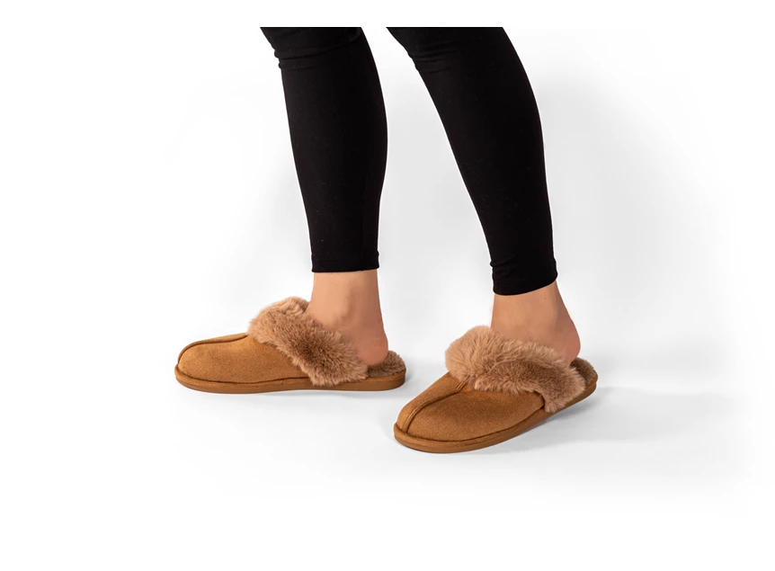 Snuggs suede pantoffels- 36/37- cognac- aan voet