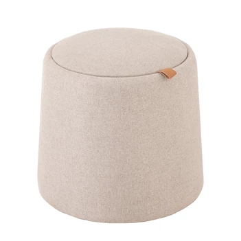 poef bijzettafel - rond - textiel hout - beige 25046 Web.jpg