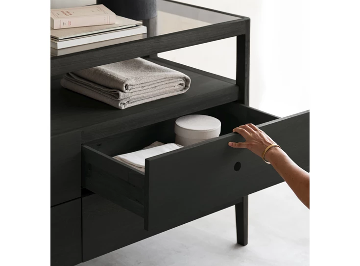 Lade open Commode Oak Spindle Black Dresser 51240 Ethnicraft