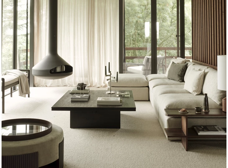 Sfeerfoto Bank Mahogany Jack Dark Brown Bench Ivory Fabric 35123 Ethnicraft