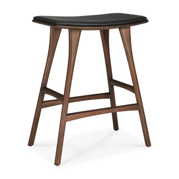 Barstoel Teak Osso Brown Counter Stool Black Leather 10181 Ethnicraft