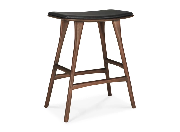 Barstoel Teak Osso Brown Counter Stool Black Leather 10181 Ethnicraft