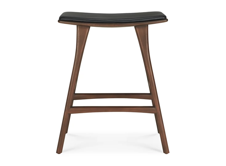 Front Barstoel Teak Osso Brown Counter Stool Black Leather 10181 Ethnicraft
