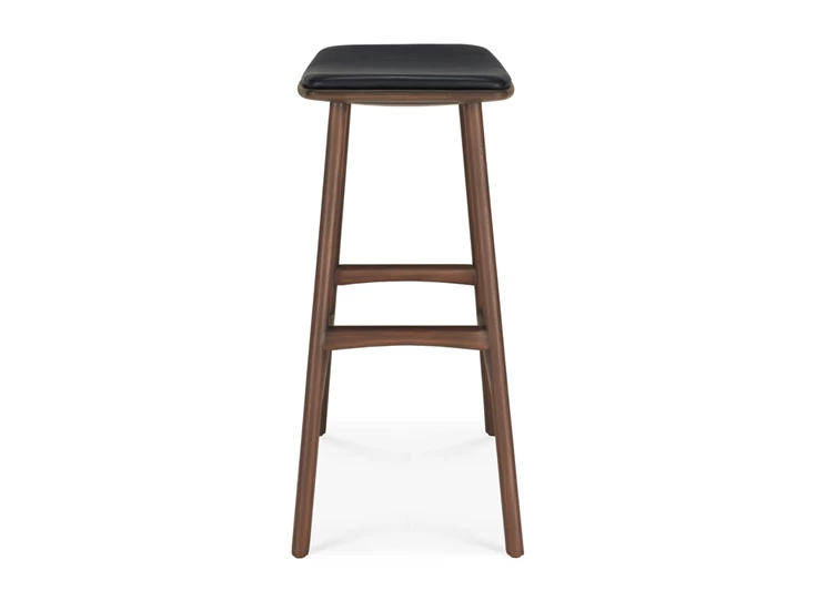 Zijkant Barstoel Teak Osso Brown Counter Stool Black Leather 10181 Ethnicraft