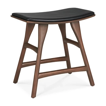 Kruk Teak Osso Brown Stool Black Leather 10180 Ethnicraft
