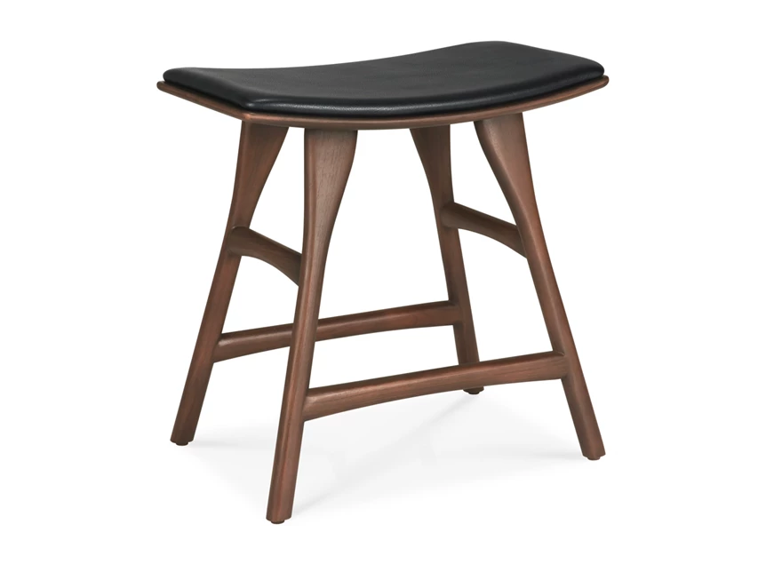 Kruk Teak Osso Brown Stool Black Leather 10180 Ethnicraft
