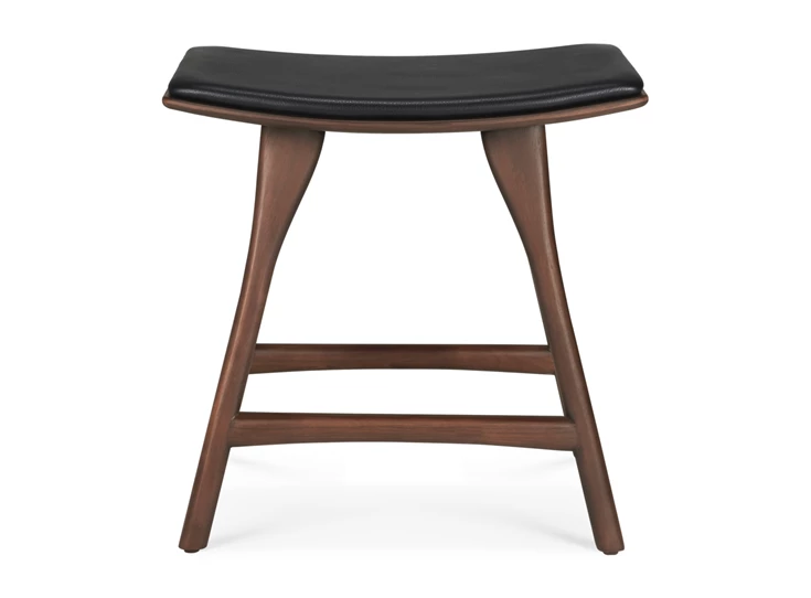 Front Kruk Teak Osso Brown Stool Black Leather 10180 Ethnicraft