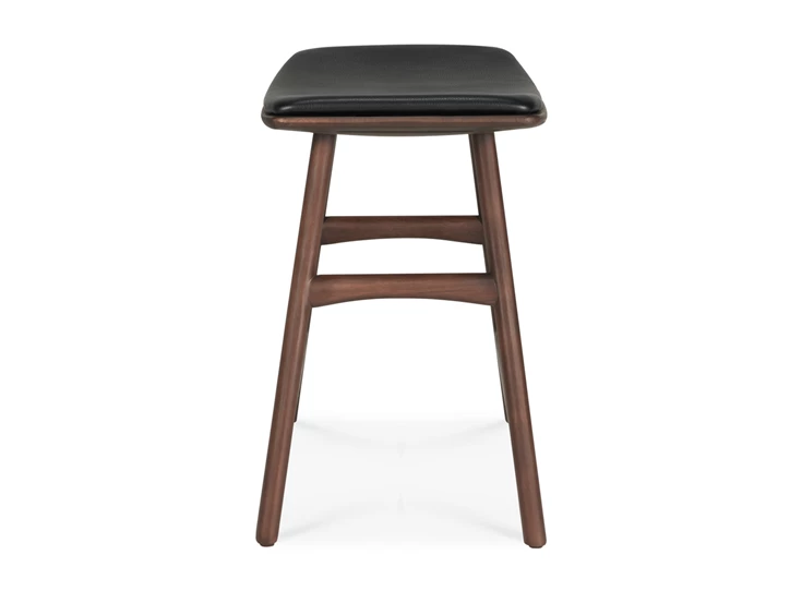 Zijkant Kruk Teak Osso Brown Stool Black Leather 10180 Ethnicraft