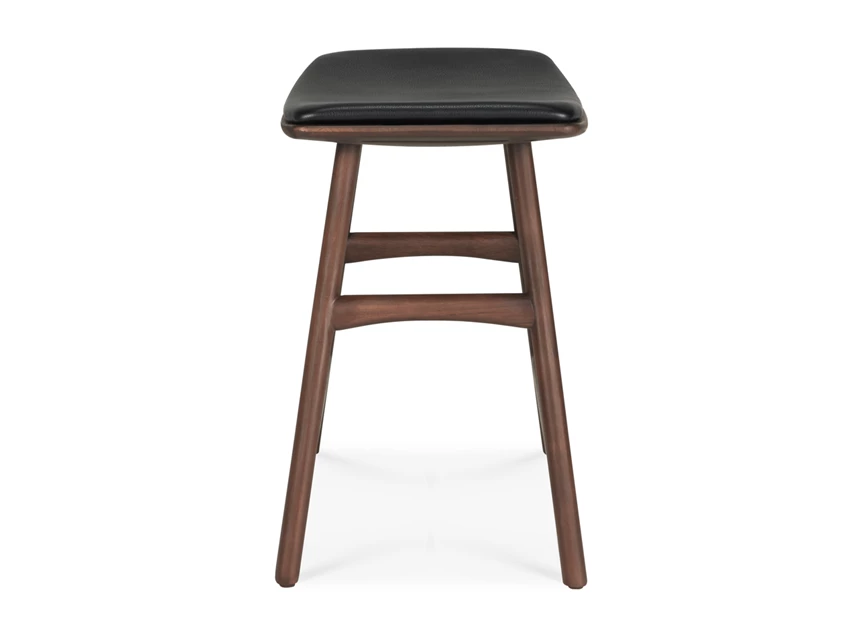 Zijkant Kruk Teak Osso Brown Stool Black Leather 10180 Ethnicraft