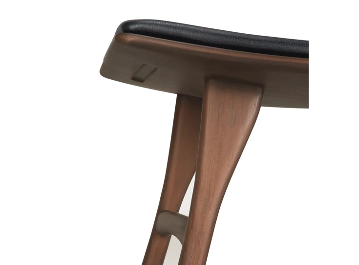 Onderkant Kruk Teak Osso Brown Stool Black Leather 10180 Ethnicraft