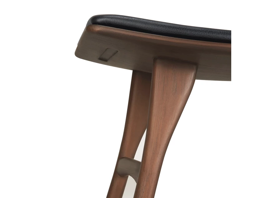 Onderkant Kruk Teak Osso Brown Stool Black Leather 10180 Ethnicraft